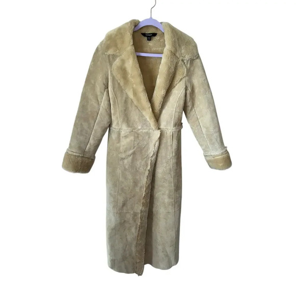 Express Y2K Vintage Suede Leather Faux Fur Lined Winter Coat Medium - Picture 2 of 15